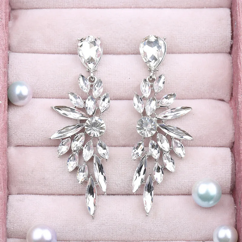 Jewelry Prom Pageant Bridal Accessories Long Red Green Champagne Cluster Crystal Rhinestone Drop Earrings for Women 260109
