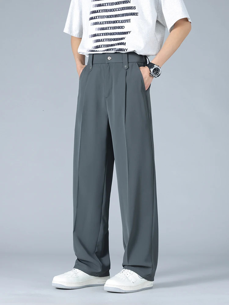 Summer Mens Pants Big Size Light Cool Polyester Straight Suit Pants Loose Fit Banding Slacks Men Business Casual Trousers 8XL 260106