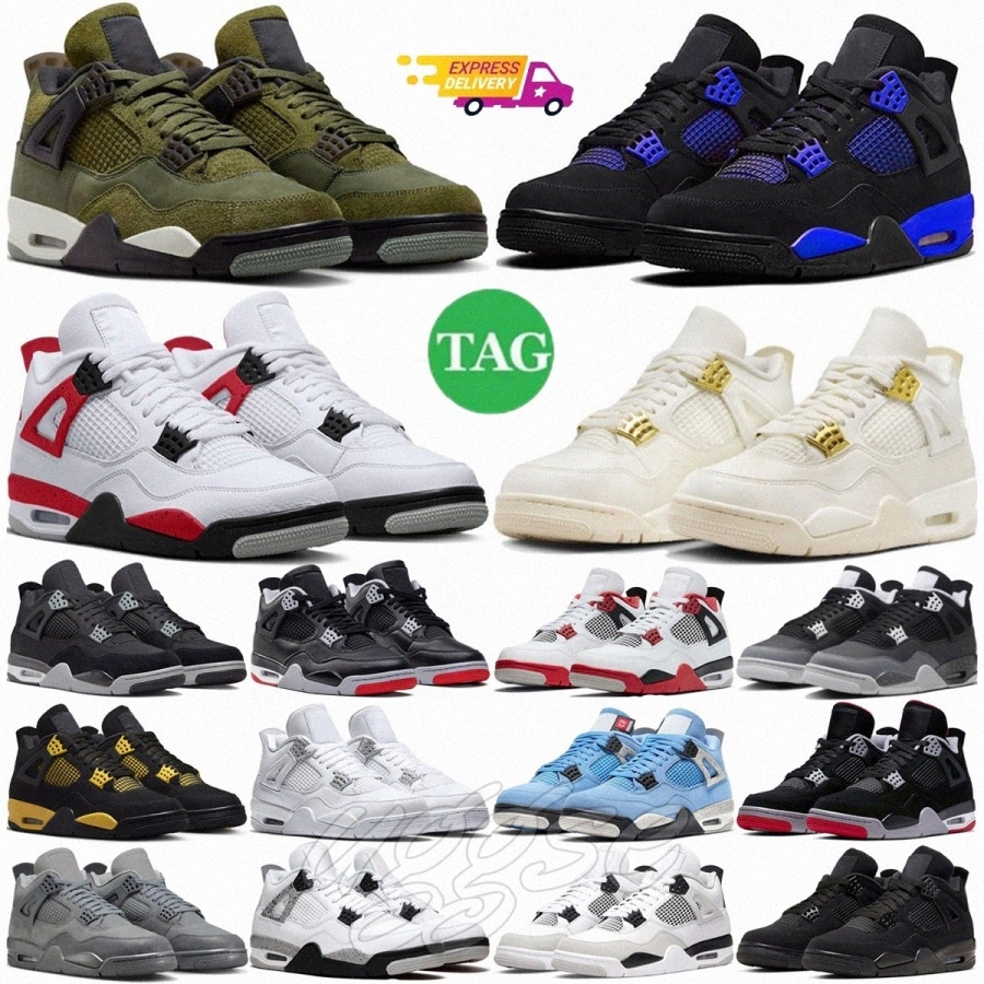 Designer Casual Shoes Trainers Sneakers Sports Outdoor Basketball Shoe 4s Military Mens Womens Blue Royal Cool Grey black cat Pink Red BabI#
