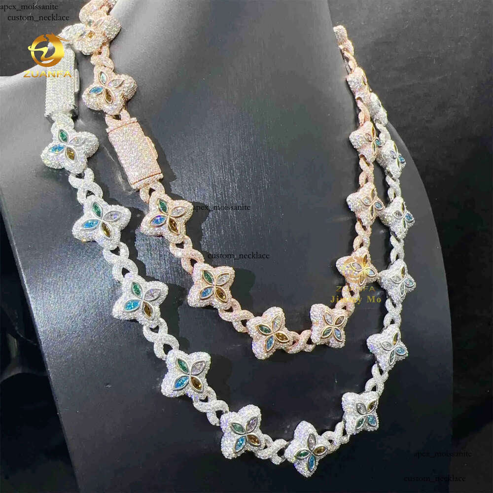 New Luxury Man Rapper Style Jewelry Iced Out Hip Hop VVS1 Fancy Moissanite Diamond Four Flowers Infinity Miami Cuban Link 69