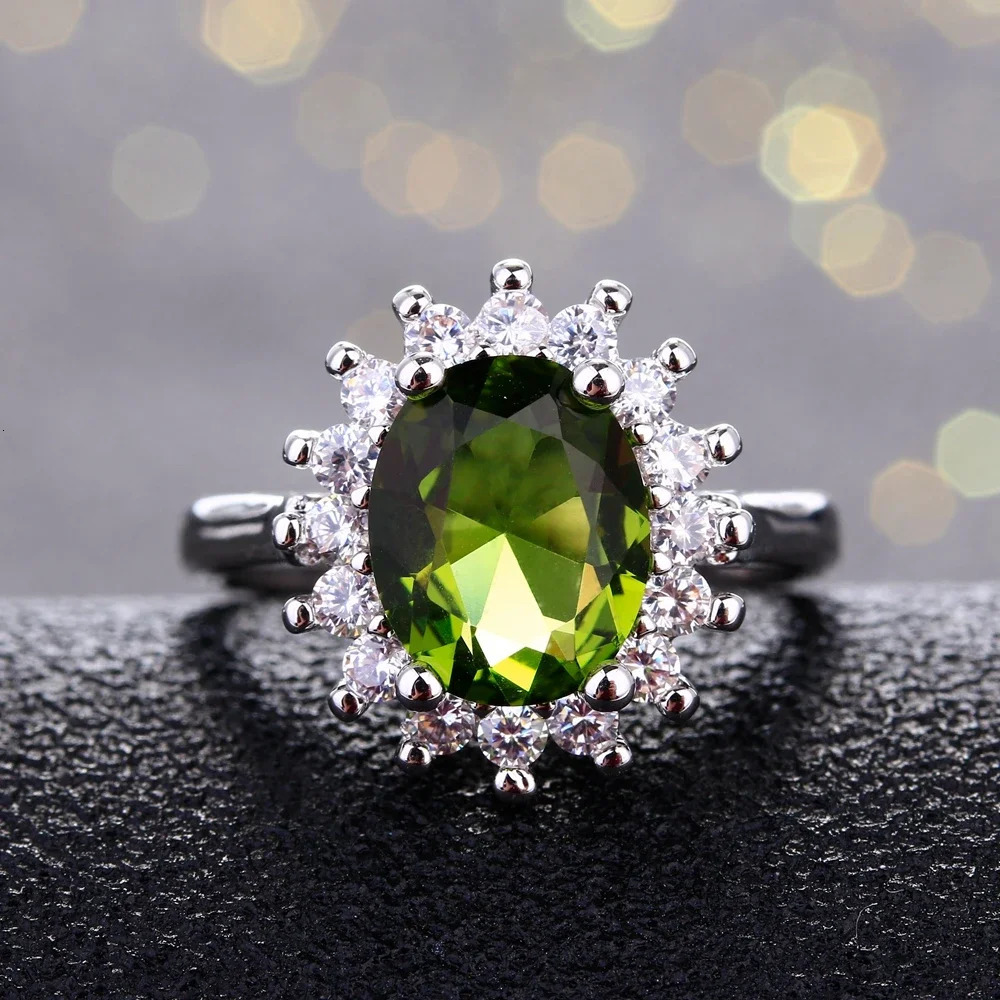 QIBAOKU Retro Silver Ring for Women Flower Rings with Peridot Stones Shining Wedding Engagement Rings Jewelry 260107