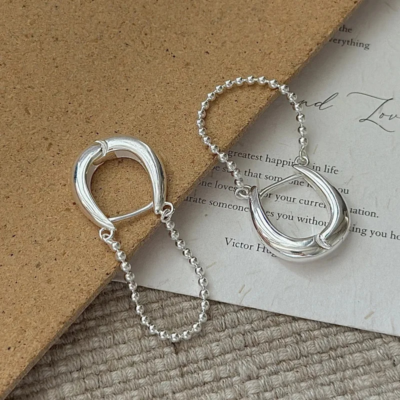 S925 Sterling Silver AB Asymmetric Heavy Industry Earrings Korean Personalized Ear Accessories 260107