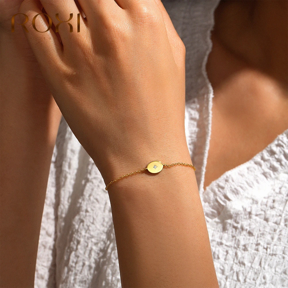 ROXI 925 Sterling Silver Punk Sun And Star Bracelet For Women Party 173cm Bangle Pulseras Plata 18k Gold Color Jewelry 260107