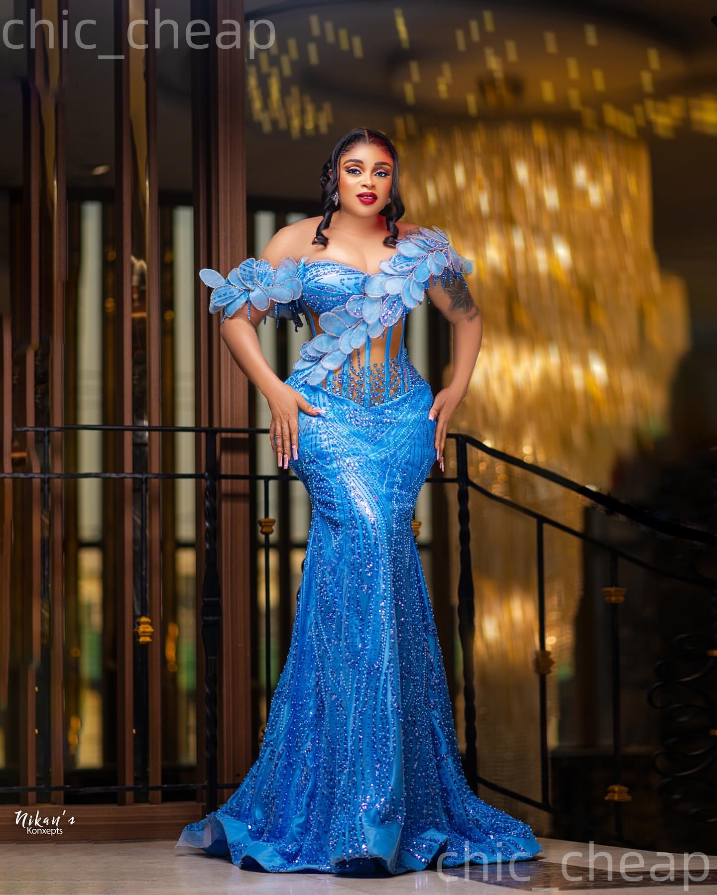 2026 Aso Ebi Blue Mermaid Prom Dresses Florals Crystals Beaded Evening Formal Party Second Birthday Engagement Reception Gowns Dress For Special Occas