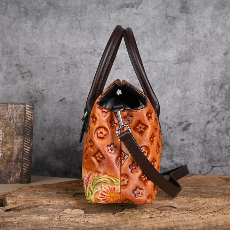 Free Shipping 2026 New Design Vintage Oriental Style Embossed Handbag Premium Light Luxury Versatile Fashion Tote Bag High Quality Mother Gift