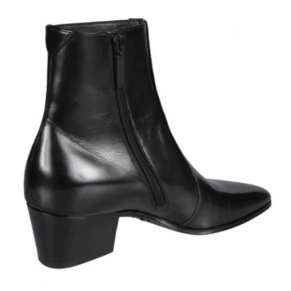 New Mens Short Boots High Quality Brand Retro Leather Pointed Toe Ankle Boots 2025 Fashion 6cm High Heel Mens Chelsea Boots Z251218