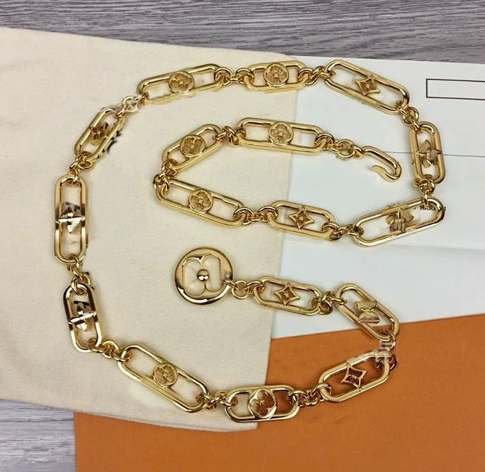 Belts For Women Designer Trendy High-End Four Leaf Clover Hollow Metal Waist Chain, Luxury Skirt Decoration Chain Waist Belt For Women Length 105CM