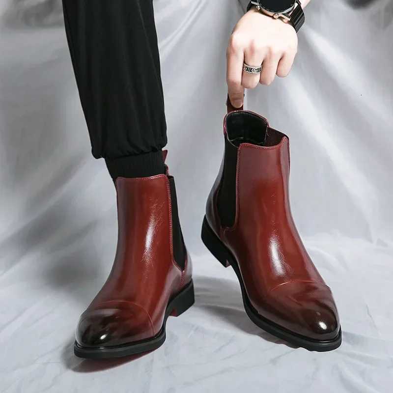 Mens Boots Business Ankle Boots Red Pointed Toe Dress Boots British High Top Leather Shoes Slip-On Casual Men Chelsea Boot Z251218 - view 7