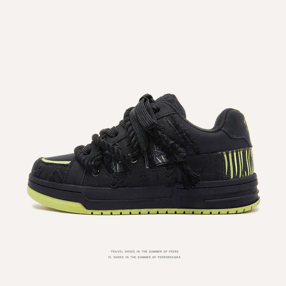 Destruction Series American Street Style Black Sneakers Unisex Couple's Board Loafers Trendy Men's Shoes