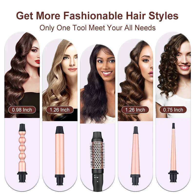 5-in-1 Wand Curling Iron Set, Hair Styling Tools with Thermal Brush and 4 Interchangeable Barrels from to 1 1/2 inch, Fast H260110