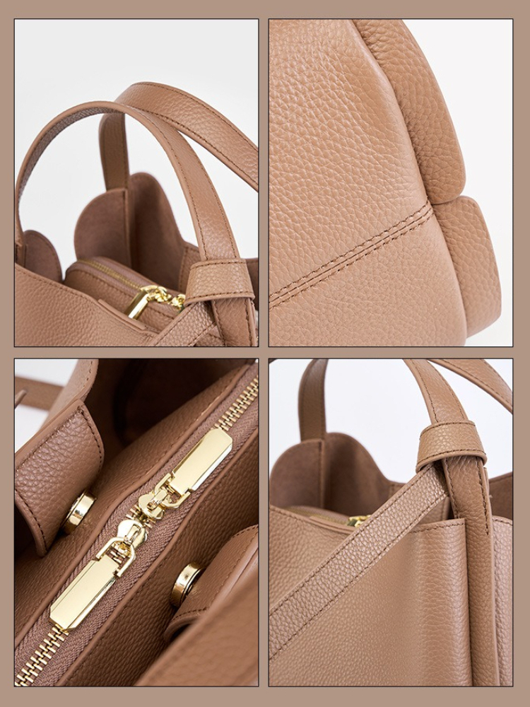OC255M19 Genuine Leather Bucket Bag for Women Daily Outfit Business Formal Shoulder Crossbody Small Handbag Luxury Style