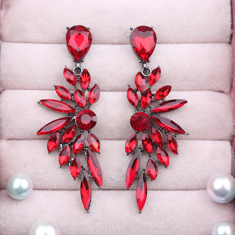 Jewelry Prom Pageant Bridal Accessories Long Red Green Champagne Cluster Crystal Rhinestone Drop Earrings for Women 260109