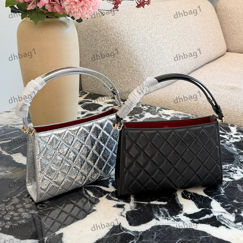 Calfskin Underarm Bag Designer Lady Shoulder Bags Genuine Leather Checkered Pattern Gold Metal Luxury Handbag Evening Dress Sacoche Makeup Wallet 3 Colors 23cm