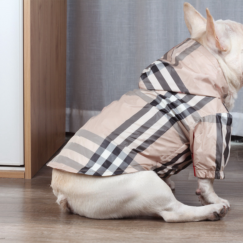 Designer Clothes Classic Check Pattern Dog Apparel Dogs Raincoat Lightweight Windbreaker Hooded Jacket for French bullodg Pug Boston Terrier Outdoor C