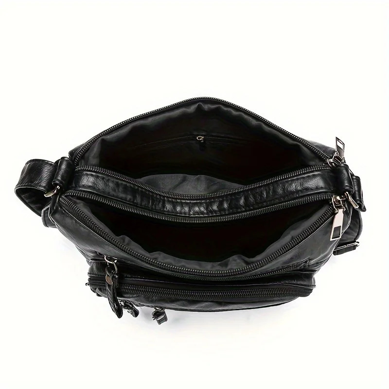 Ladies Bag Fashion Multi Zip Crossbody Pocket Stitching Soft Vegan Leather Shoulder Handbag Purse 260109