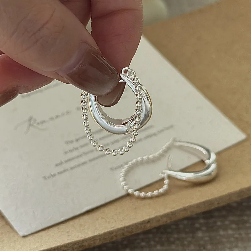 S925 Sterling Silver AB Asymmetric Heavy Industry Earrings Korean Personalized Ear Accessories 260107