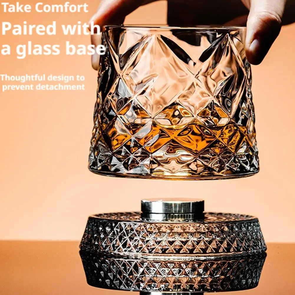 2PCS Whiskey Glasses Rotating Whisky Glass With Glass Base 360 Rotate Degrees Crystal Rum Glass For Cocktail Party Drinking Gift 260109 - view 5