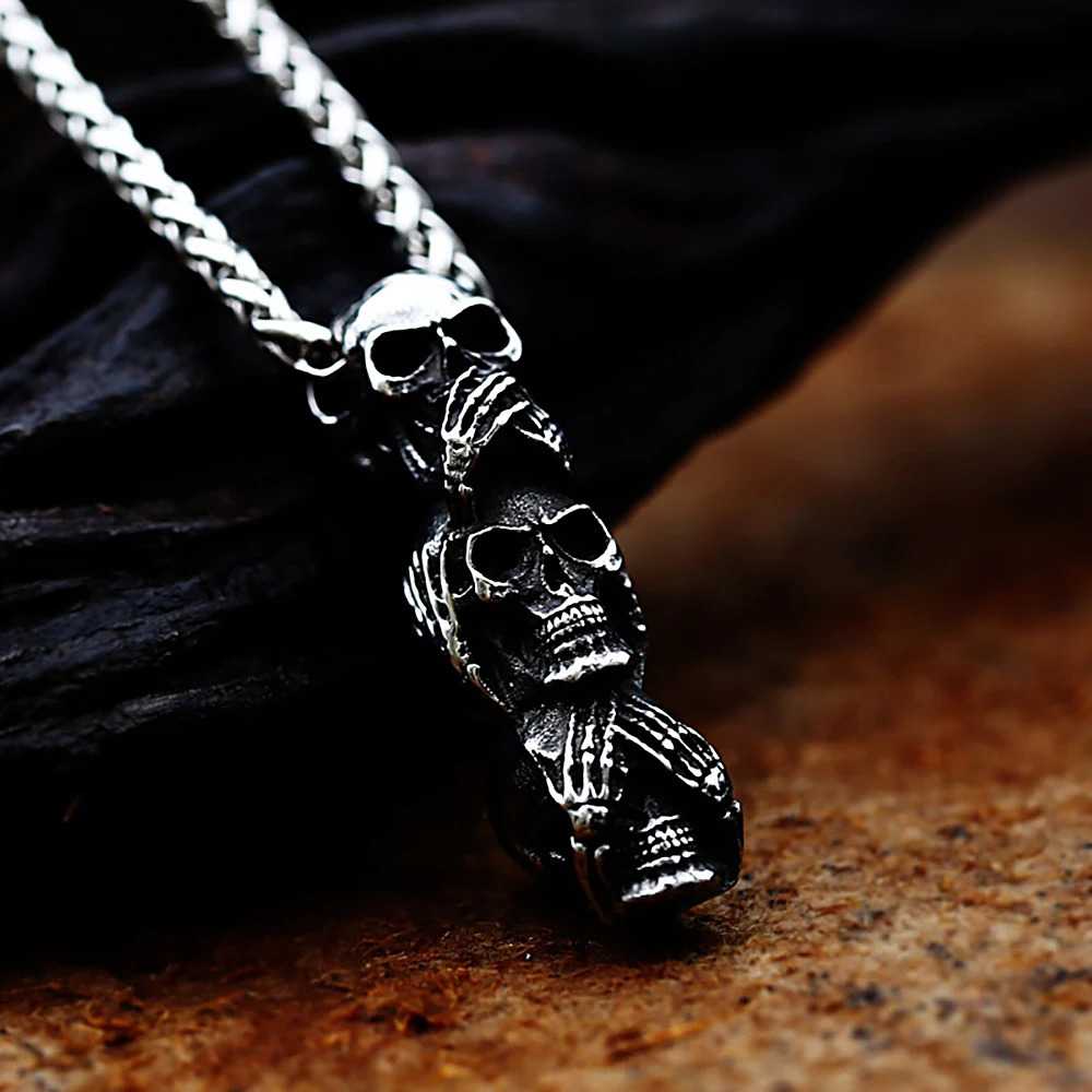 Vintage Unique Stainless Steel Black Skull Pendant Necklace For Men Women Gothic Punk Biker Fashion Jewelry Gifts Drop 260107