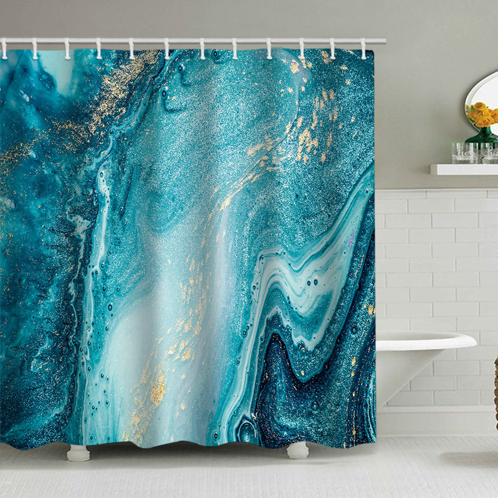 YL-38133 Custom Marble Pattern Shower Curtain, Abstract Geometric Texture, Polyester Waterproof Shower Curtain Set with Hooks