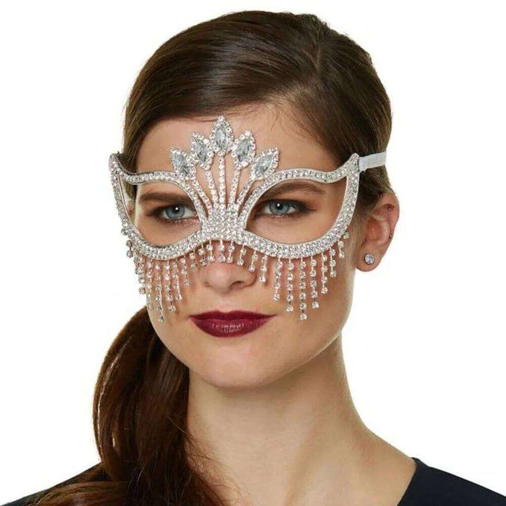 Rhinestone Tassel Veil Masks Full Women Chains Face Mask Masquerade Dance Party Performance Sexy Facial Accessories Jewelry 26H0110