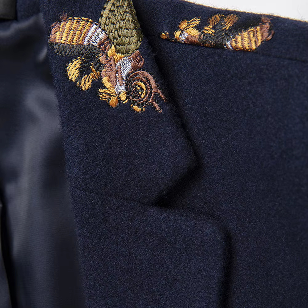 Classic Men's Wedding Suits Single Breasted Bee Embroidery Tweed Blazer Flat Collar Slim Fit Formal Suit - view 6