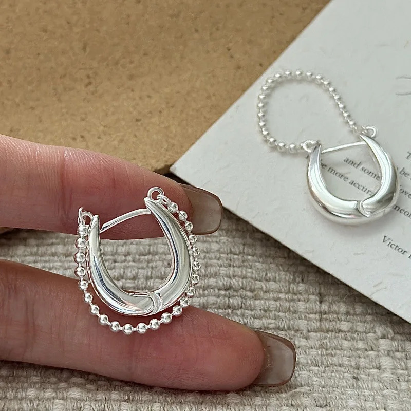 S925 Sterling Silver AB Asymmetric Heavy Industry Earrings Korean Personalized Ear Accessories 260107