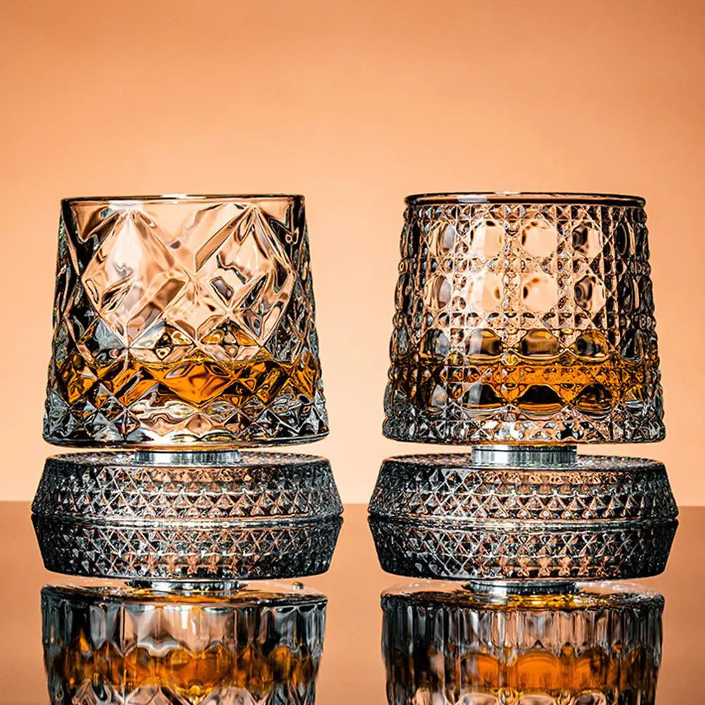 2PCS Whiskey Glasses Rotating Whisky Glass With Glass Base 360 Rotate Degrees Crystal Rum Glass For Cocktail Party Drinking Gift 260109 - view 3