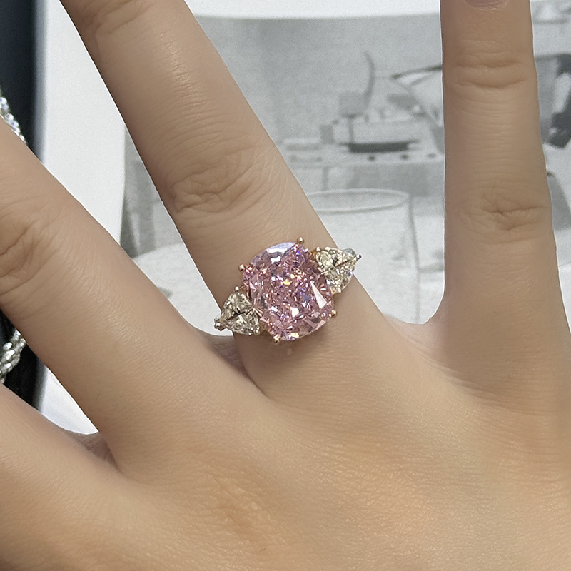 2026 Choucong Wedding Rings Luxury Jewelry 10kT White Gold Fill Cushion Shape Pink 6A Zircon CZ Diamond Elegant Party Women Open Ring Gift Adjustable 