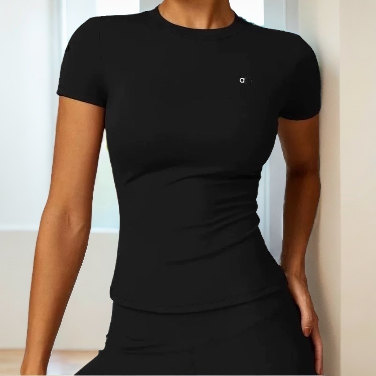 Designer Black Alongside Women's Yoga T Shirt Crew Neck Short Sleeves Fitness Crop Tank Tops Quick Dry Skin Friendly T Shirts Workout Summer Women Gym Training Shirt