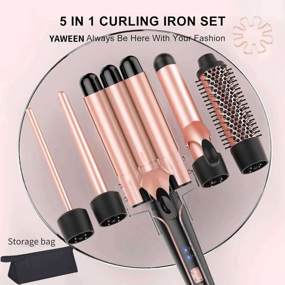5 in 1 Curlers Set with Curling Brush, 0.35-1.25 Curler Wand for Hairstyle Heat Resistant Gloves and Hair Clip H260110