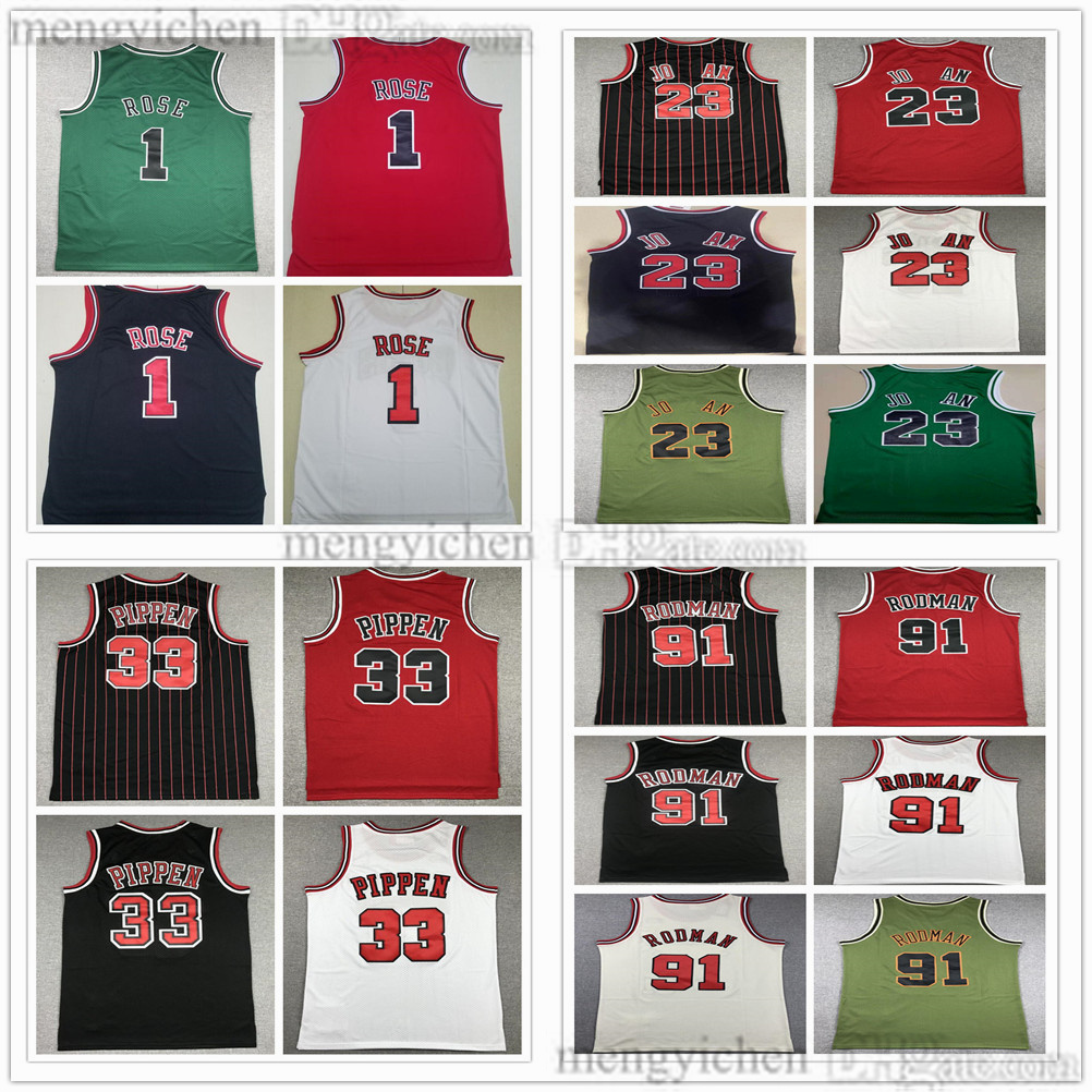 Men's Retro Basketball Jersey 23 Michael 91 Dennis Rodman 33 Scottie Pippen 1 Derrick Rose Vintage Mesh All Stitched