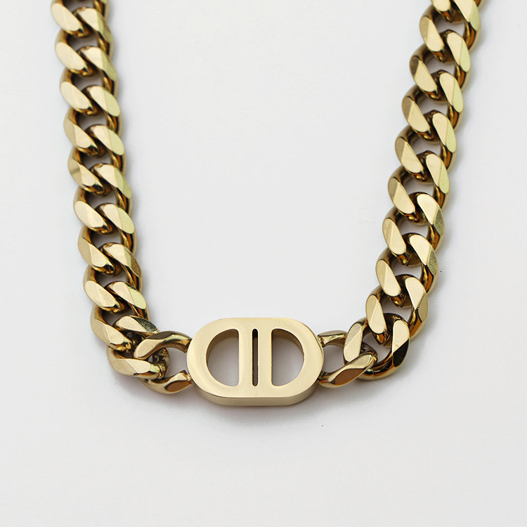 Luxury Brand Designer Jewelry European And American Style Women's Light Luxury Cuban Necklace Bracelet Set Niche Geometric Hip-Hop Design Long Cl