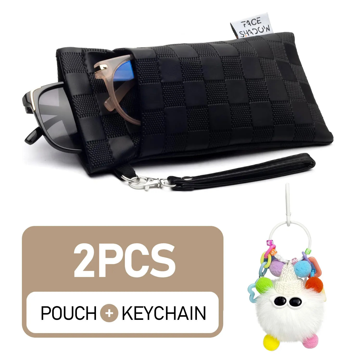 Double Glasses Case Soft Eyeglass Case for Women Men Squeeze Top Sunglasses Pouch with Cleaning Cloth DIY Cute Keychain with Bag 260107