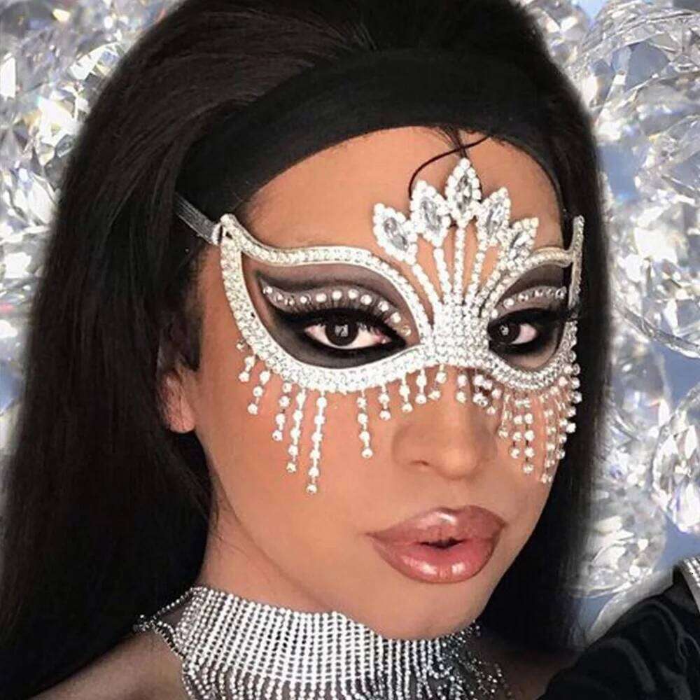 Rhinestone Tassel Veil Masks Full Women Chains Face Mask Masquerade Dance Party Performance Sexy Facial Accessories Jewelry 26H0110