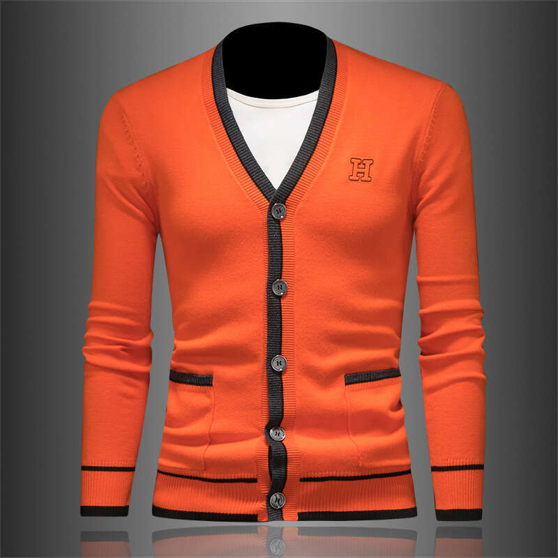 Men's Wool Cardigan European Station Autumn New Single-Breasted Sweater Jacket Outerwear Knitted V-Neck