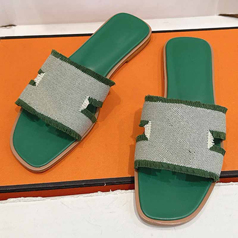 Italian Designer Flat Heel Oran Sandals Summer cut-out detail Oran Mules Maxi Fringed Denim Slippers Womens Luxury leisure travel beach slippers