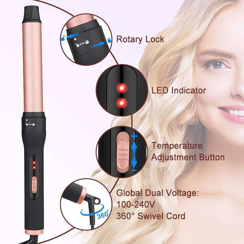 5-in-1 Wand Curling Iron Set, Hair Styling Tools with Thermal Brush and 4 Interchangeable Barrels from to 1 1/2 inch, Fast H260110