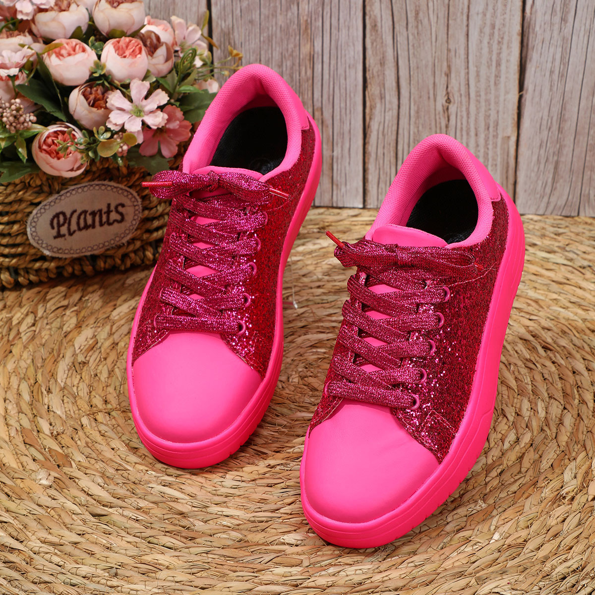 Free Shipping 2026 New Arrival Women's Glitter Casual Sneakers - Sparkle Thick Sole Lace-Up Fashion Shoes
