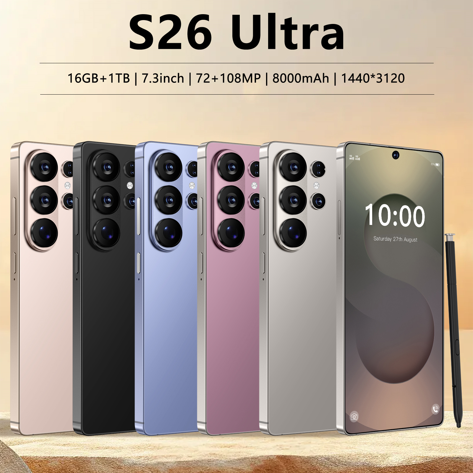 S26Ultra 7.3Inch 5G 16GB+1TB Android 15 Mobile Phones Unlocked cell phone Smartphone dual sim card Camera smart phones 8000 mAh battery