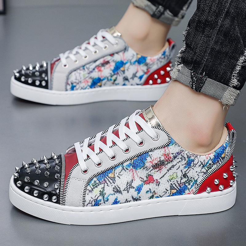 Luxury Shoes Men's Glitter Silver Studded Casual Sneakers - Lace-Up Fashion Shoes with Spiked Decor Free Shipping