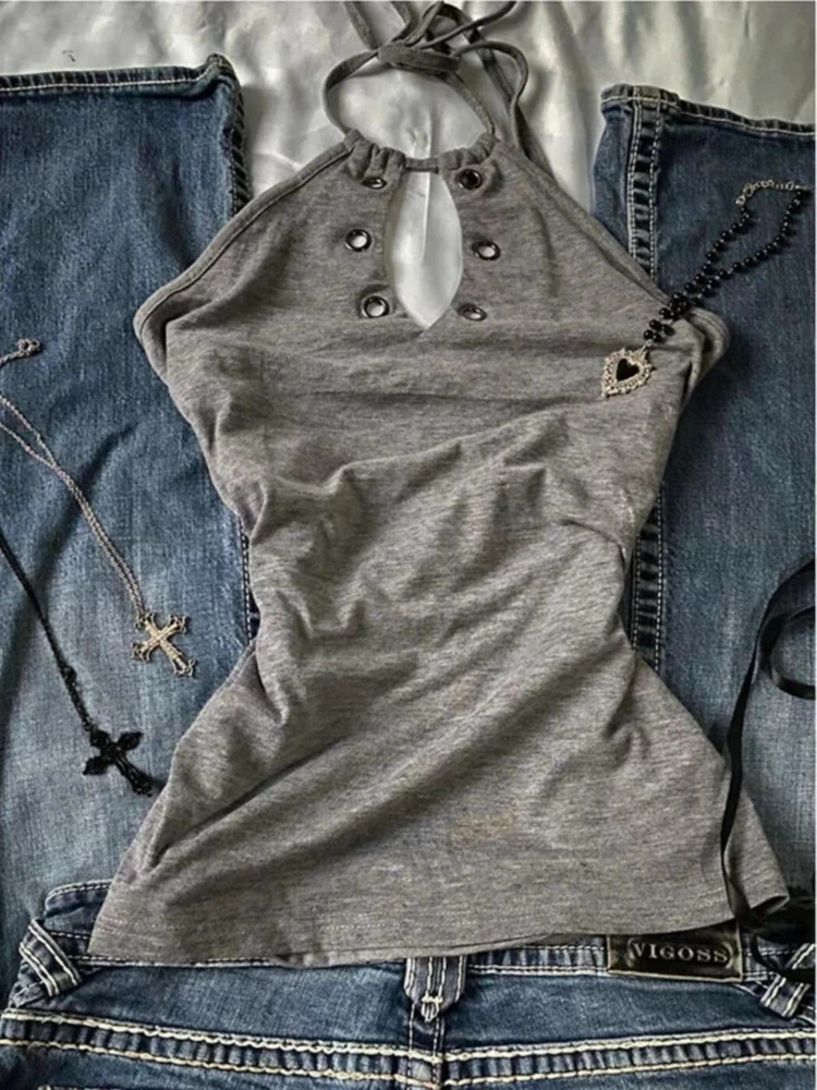 Summer Kawaii Sweet Girl White Tanks Tops Women Punk Solid Y2k Crop Tops Female Aesthetic Gothic Corset Sling T Shirt 260109