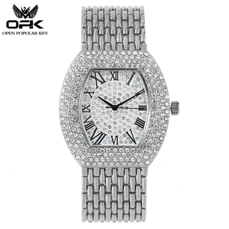 2026 new model Classic barrel shaped dial with sparkling rhinestone decoration luxury dinner watch metal color temperament Roman numeral scale retro d