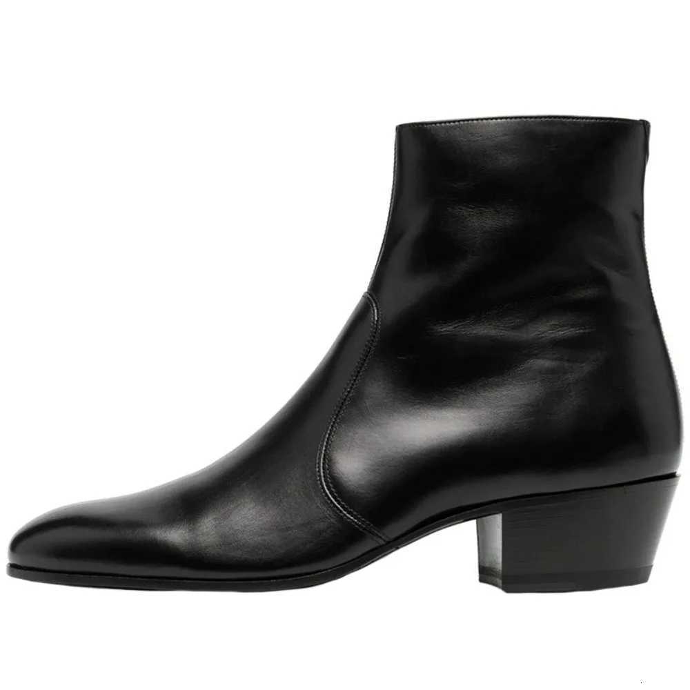 Man Chelsea Boots Genuine Leather Ankle Business Round Toe High Heels Mens Boots Size 37-46 Men Shoes Mens Boots Z251218