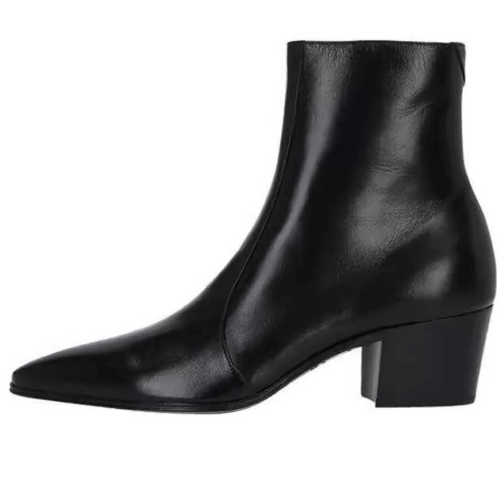 New Mens Short Boots High Quality Brand Retro Leather Pointed Toe Ankle Boots 2025 Fashion 6cm High Heel Mens Chelsea Boots Z251218