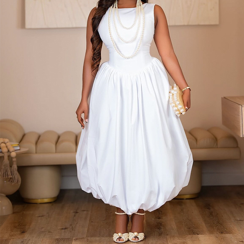 B30674 New European and American style women's clothing, cross-border Amazon, solid color tie-waist long dress with batwing sleeves