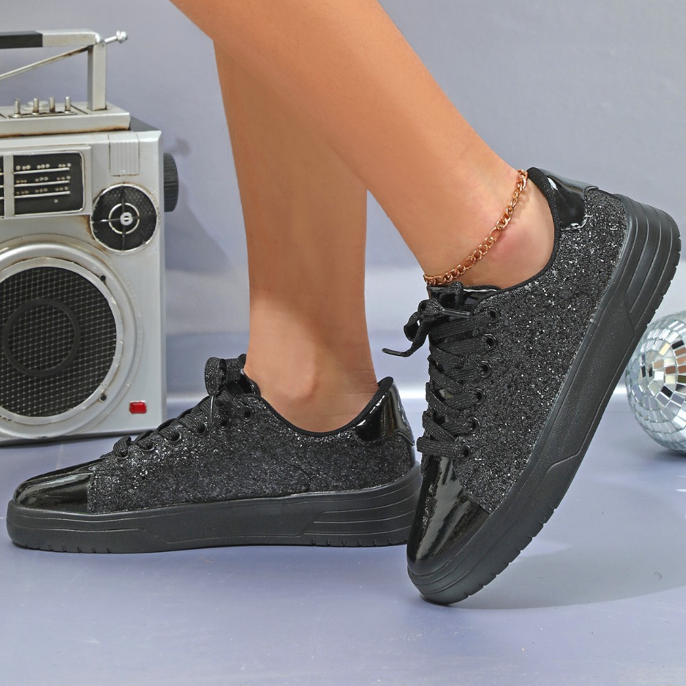Free Shipping 2026 New Arrival Women's Glitter Casual Sneakers - Sparkle Thick Sole Lace-Up Fashion Shoes