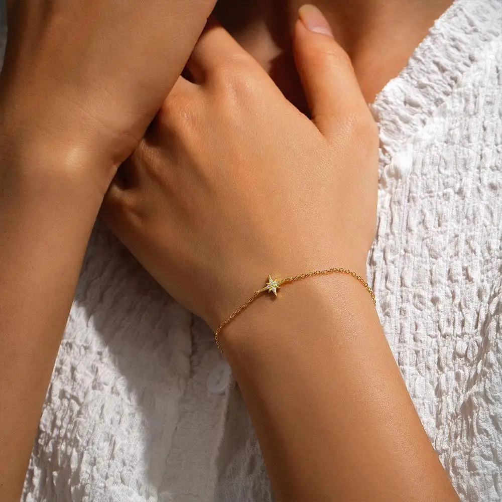 ROXI 925 Sterling Silver Punk Sun And Star Bracelet For Women Party 173cm Bangle Pulseras Plata 18k Gold Color Jewelry 260107
