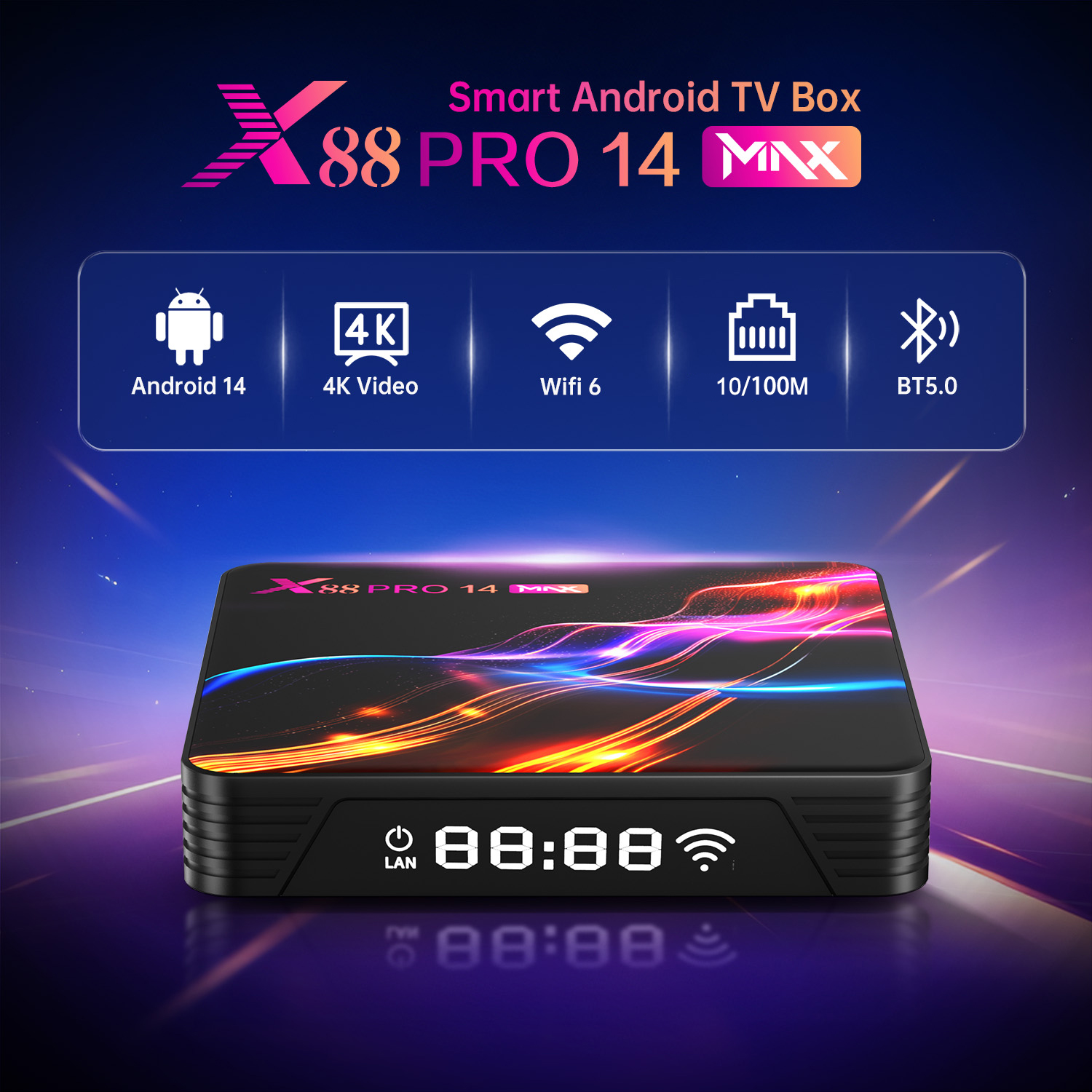 X88 Pro 14 Max Smart TV Box - Android 14.0, RK3528 Processor, 4K HD, Dual-Band WiFi 6 BT5.0 Media Streaming Player