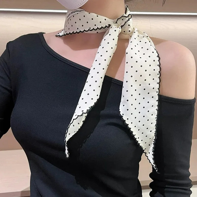 French Polka Dots Triangle Hair Scarf White Silk Summer Korean Hair Band Sweet Scarf Kerchief Women Girl Headscarf Headdress 260107