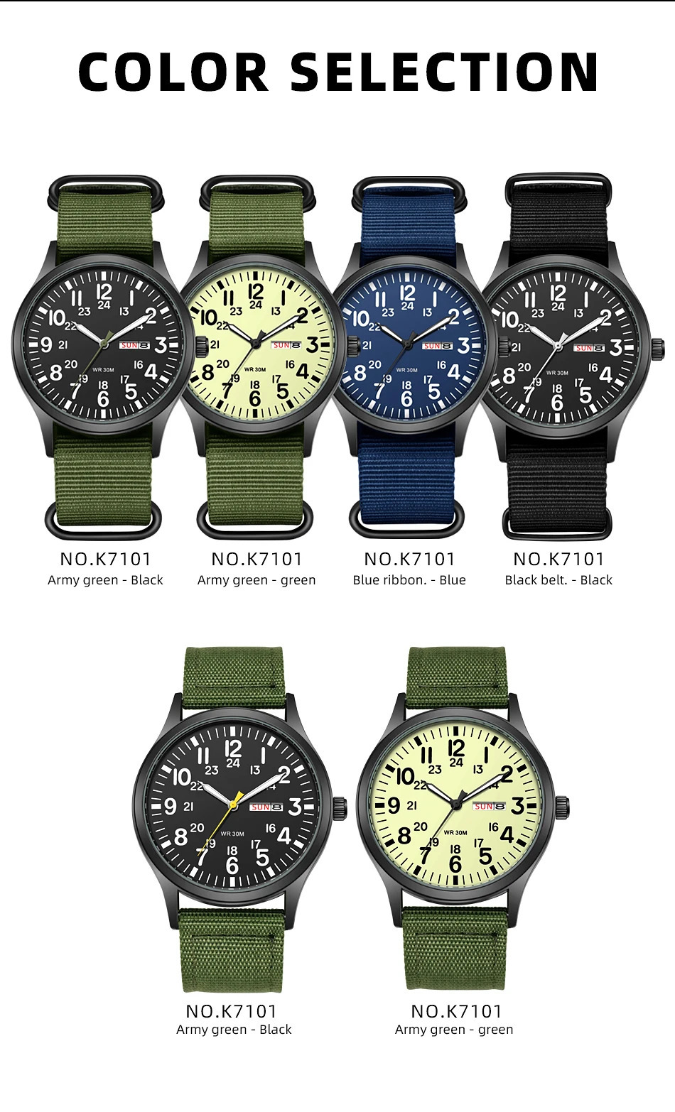 2024 TPW Field Watch Easy Reading Fabric Strap 24 Hours Display Quartz Movement 260109